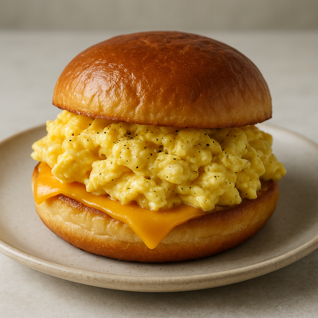 Classic Breakfast Egg and Cheese Sandwich on a plate.