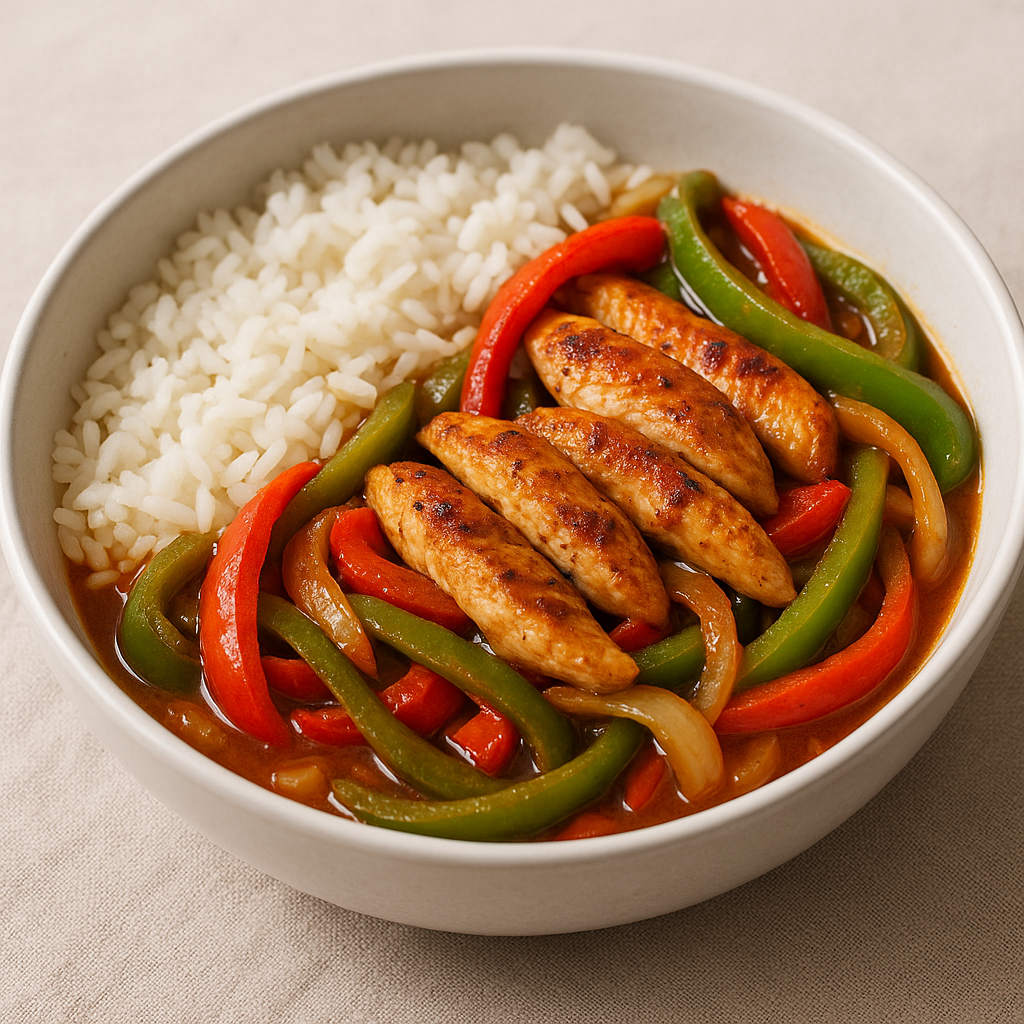 Classic Chicken Fajita Bowl with Fresh Veggies and Rice