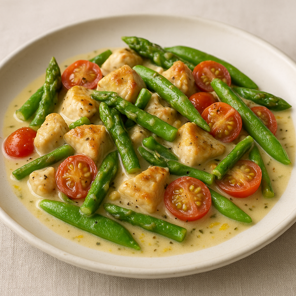 Creamy Lemon Garlic Chicken Skillet with Spring Vegetables