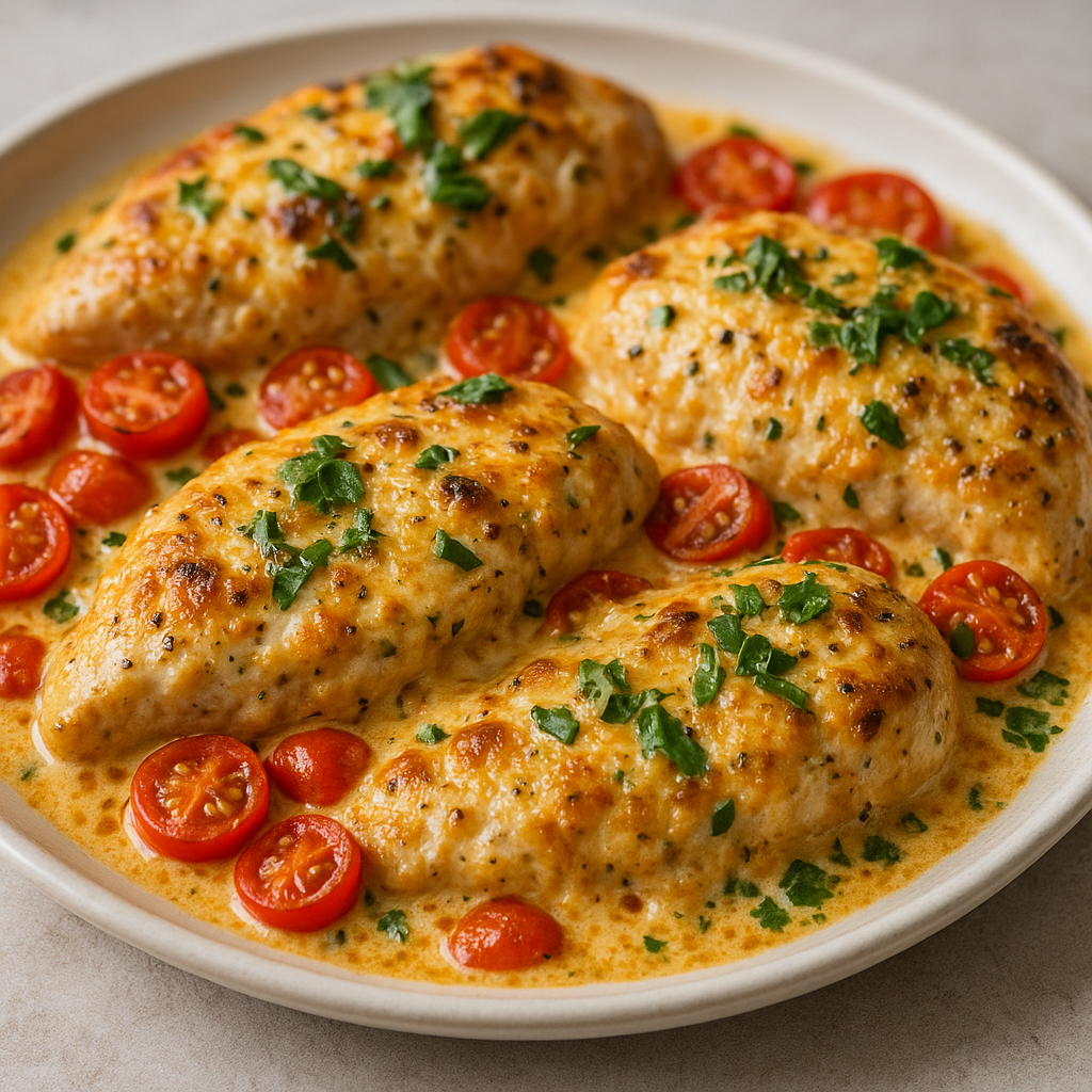 Creamy Tomato Basil Chicken Bake