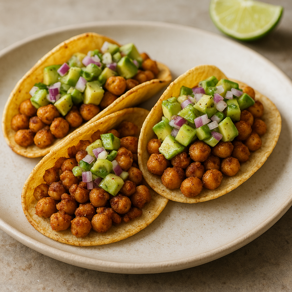 Crispy Baked Chickpea Tacos with Avocado Salsa