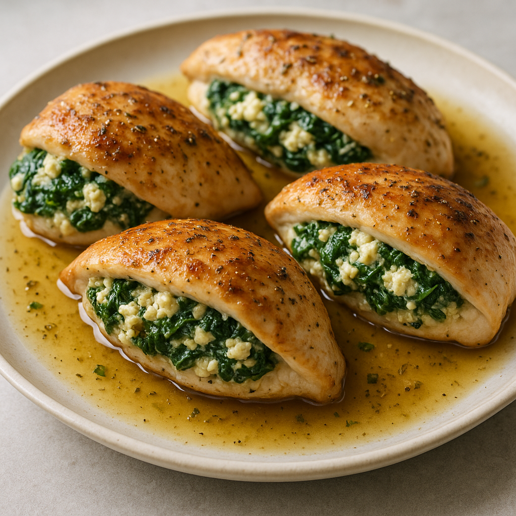 Savory Spinach and Feta Stuffed Chicken Breasts finished dish