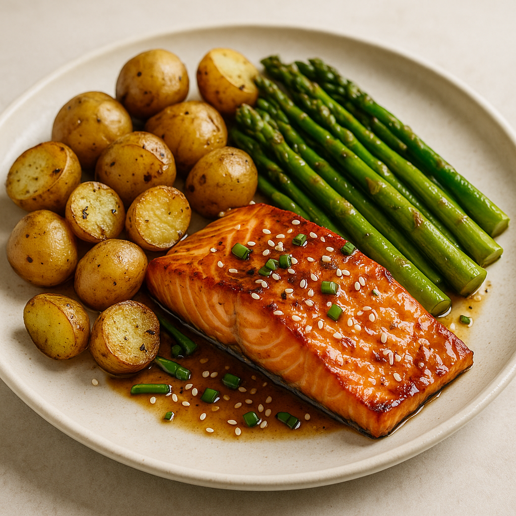 Sheet Pan Honey Garlic Salmon with Asparagus and Potatoes