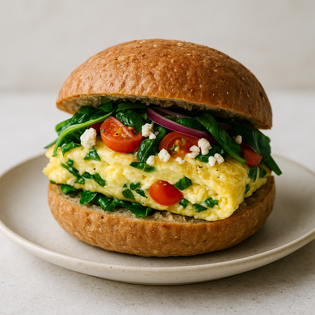 Spring Vegetable and Egg Breakfast Sandwiches on a plate.
